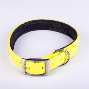 Bright Yellow Dog Collar made with durable synthetic, neoprene and SS clips